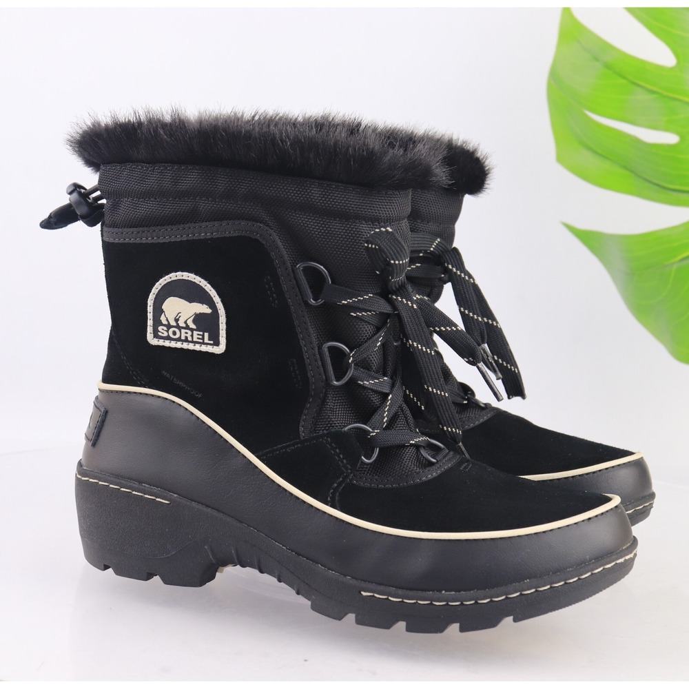Sorel Womens Tivoli III Boot Size 8 Waterproof Black Suede Winter Bootie Lace Up
